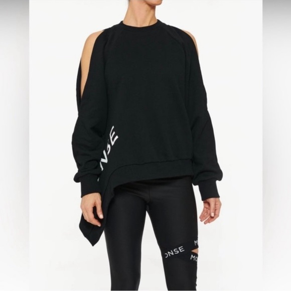 MONSE Cold Shoulder Asymmetrical Black Sweatshirt New - Picture 2 of 9